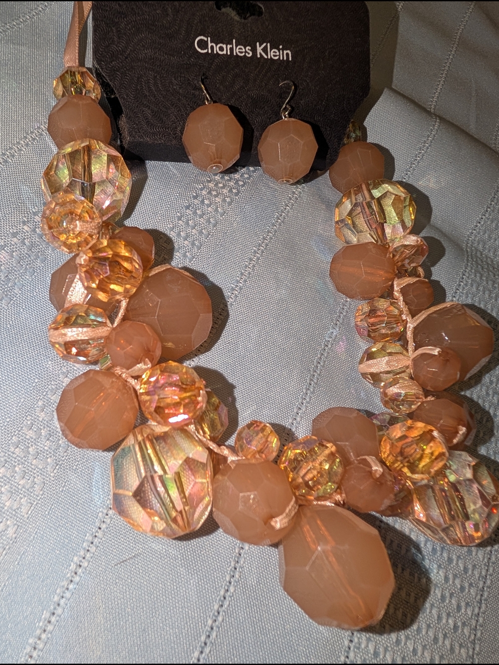 Peach/Nude Crystal Statement Necklace and Earrings